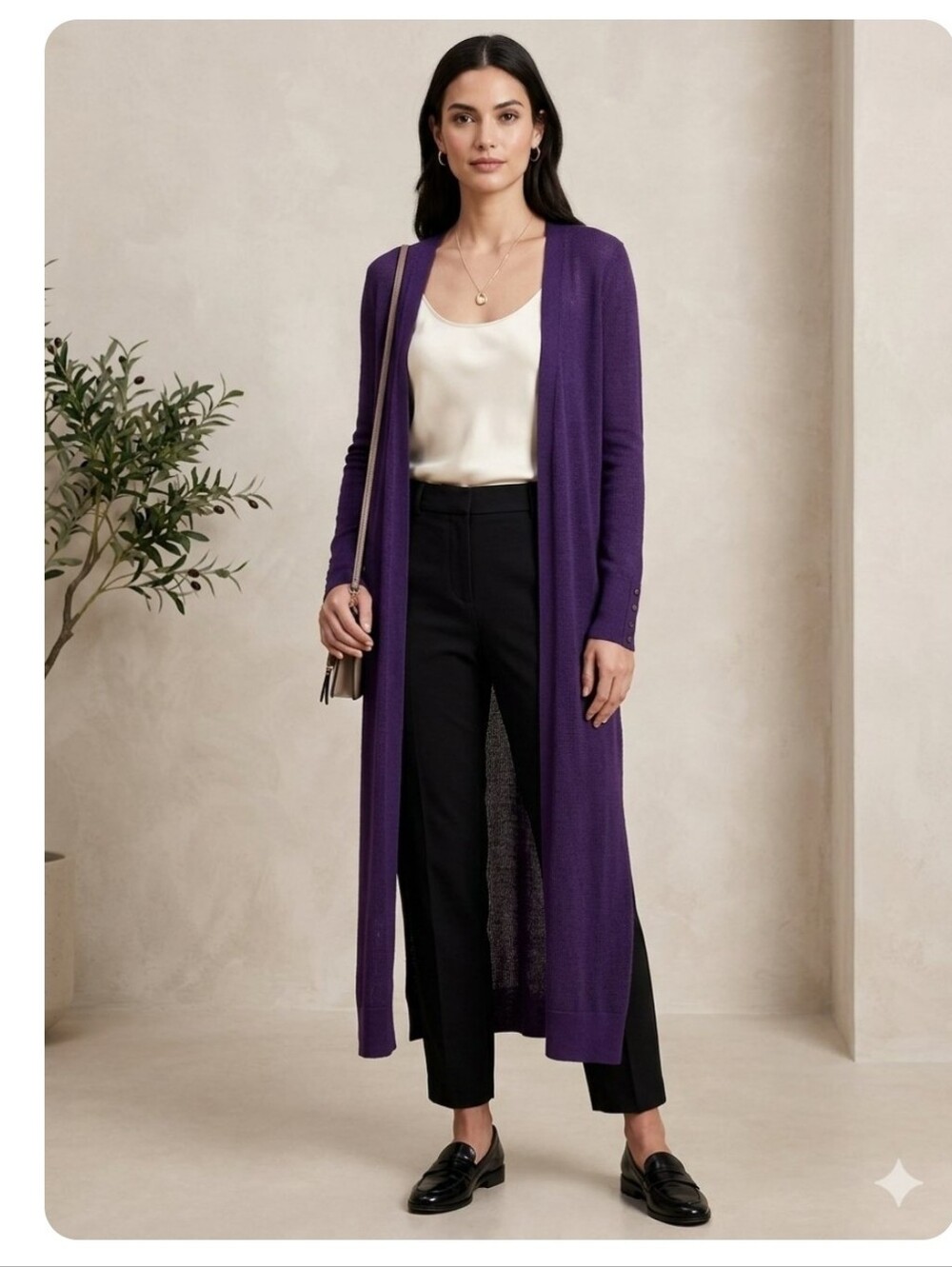 White House Black Market Long Purple Open-Front Cardigan Medium